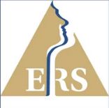 European Rhinologic Society - drmanumadan.com Logo featuring a beige triangular mountain shape with a white profile silhouette and the letters ERS inside.