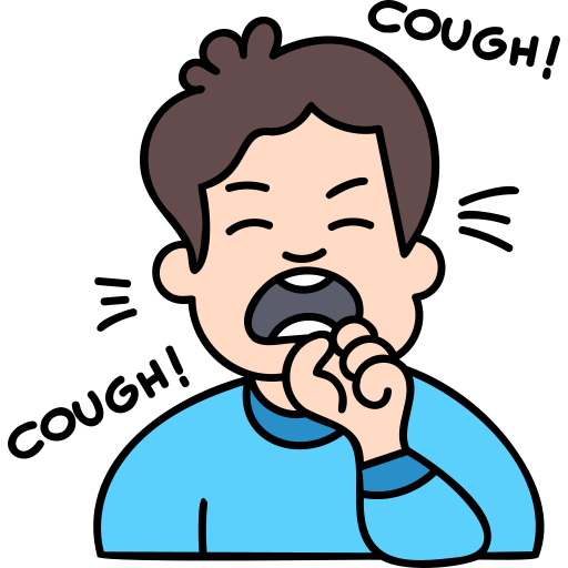 cough - drmanumadan.com Cartoon person in a blue shirt yawning with eyes closed and hand near mouth.